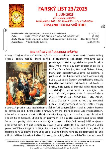 Farský list Zoslanie Ducha Svätého - Turíce