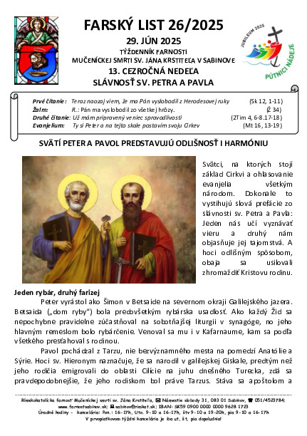 Farský list - 13. nedeľa cez rok