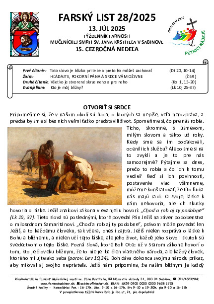 Farský list - 15. nedeľa v cezročnom období