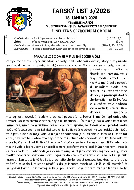 Farský list - 2. nedeľa v cezročnom období