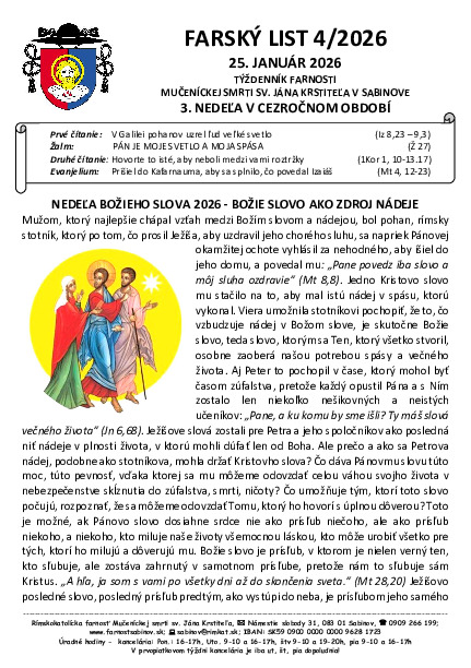 Farský list - 3. nedeľa v cezročnom období