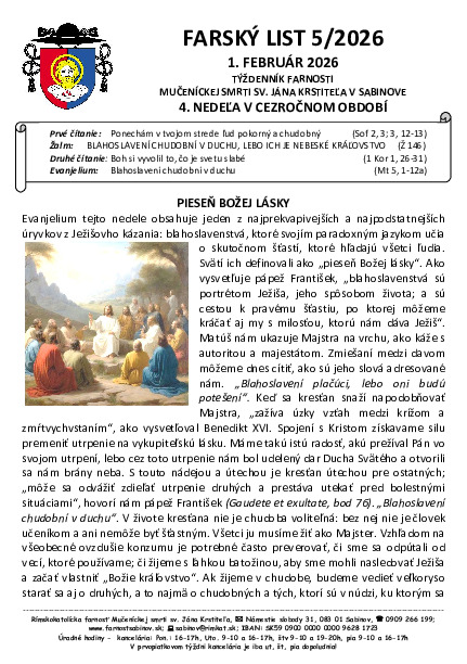 Farský list - 4. nedeľa v cezročnom období