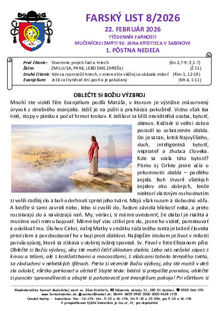 Farský list - 1. pôstna nedeľa 