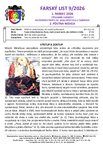 Farský list - 2. pôstna nedeľa