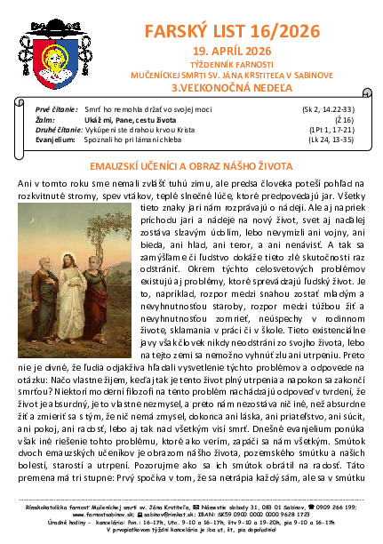 Farský list - 3. veľkonočná nedeľa