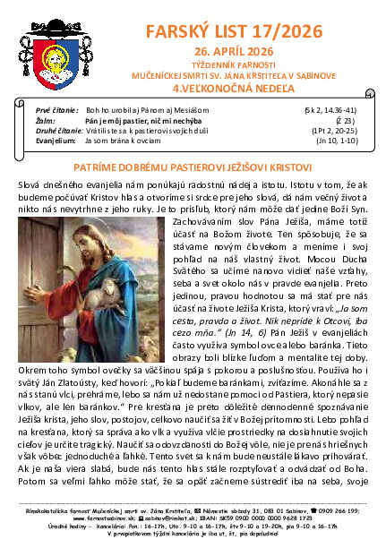 Farský list - 4. veľkonočná nedeľa