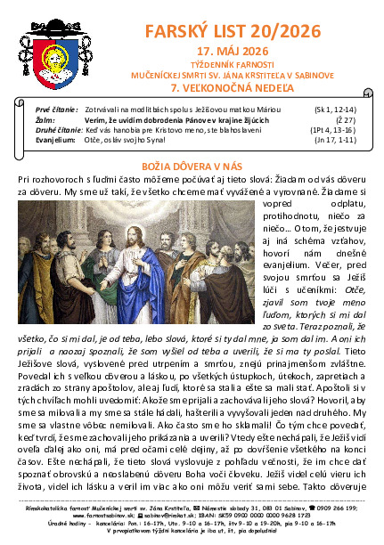 Farský list - 7. veľkonočná nedeľa