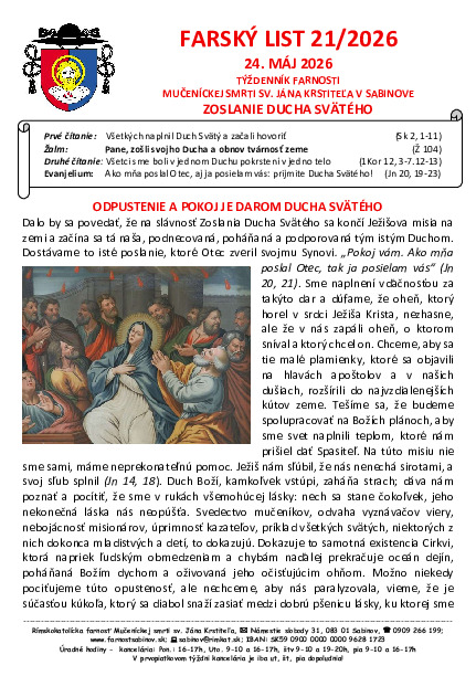 Farský list - Zoslanie Ducha Svätého
