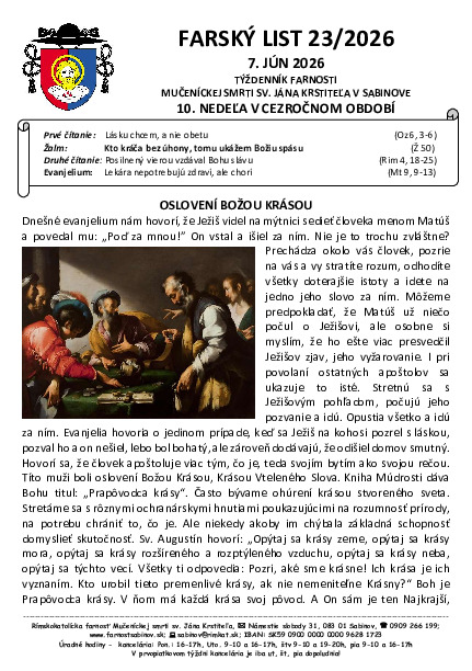 Farský list - 10. cezročná nedeľa