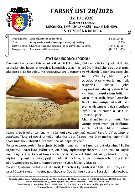 Farský list - 15. cezročná nedeľa