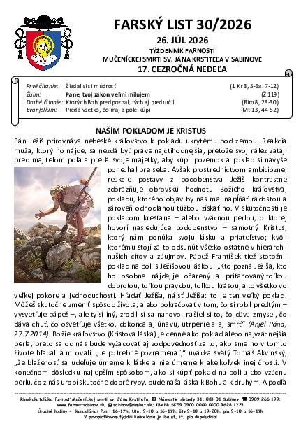 Farský list - 17. cezročná nedeľa