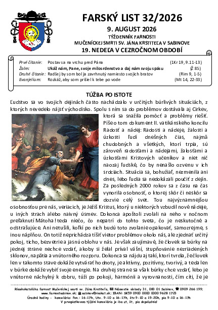 Farský list - 19. cezročná nedeľa