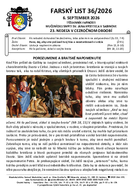 Farský list - 23. cezročná nedeľa