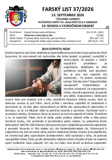 Farský list - 24. cezročná nedeľa