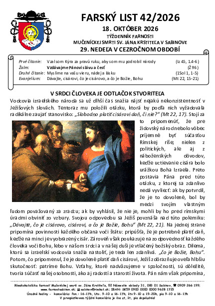 Farský list - 29. cezročná nedeľa