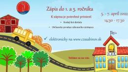 Zápis žiakov do 1. a 5. ročníka CZŠ sv. Jána Krstiteľa v Sabinove